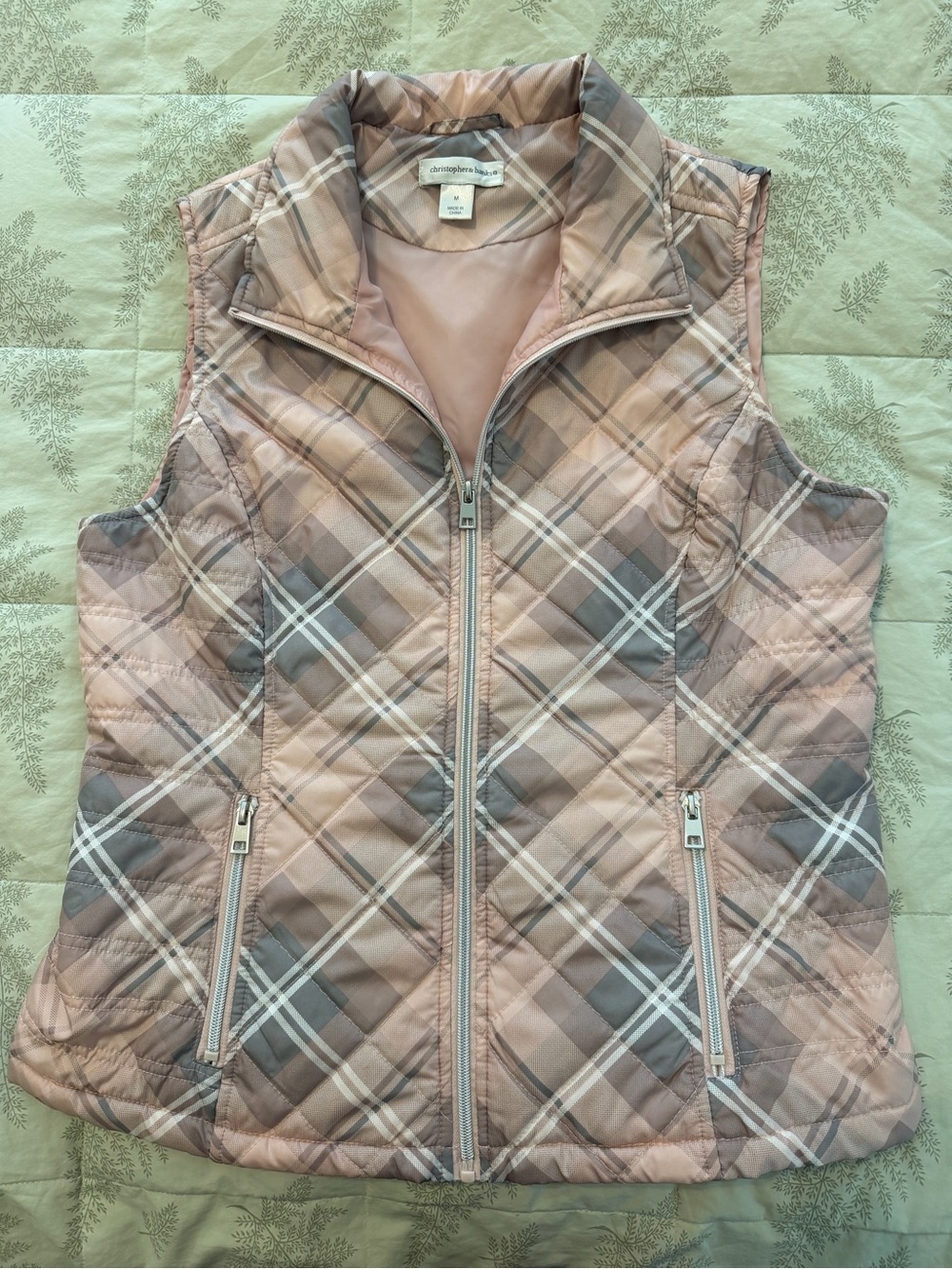 Christopher & Banks Pink Plaid Quilted Sleeveless Vest - M